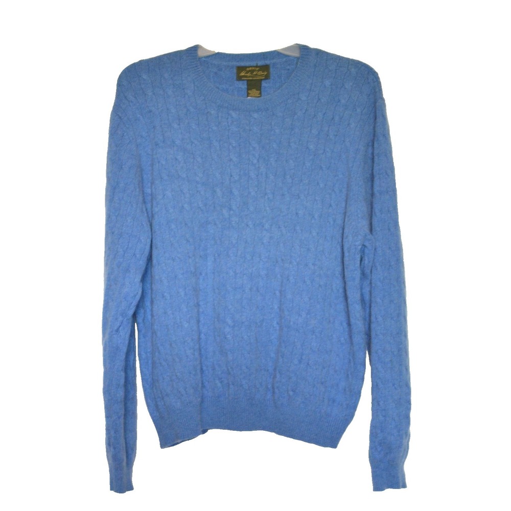 Orvis Signature Collection‎ Mens XXL  Blue Cashmere Wool Sweater Cable Knit